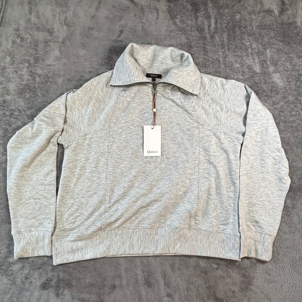 Quince Women Heather Grey Tencel Modal French Terry Quarter Zip Pullover Size M